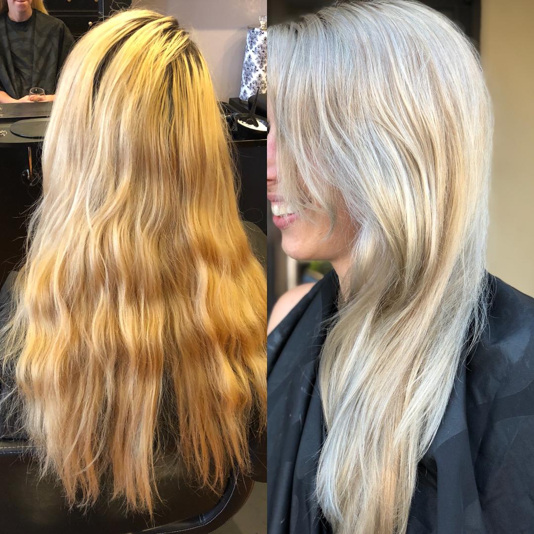 Before and after blonde hair