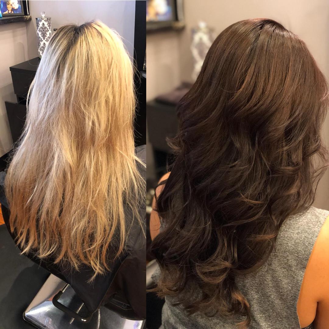 Before and after hair color