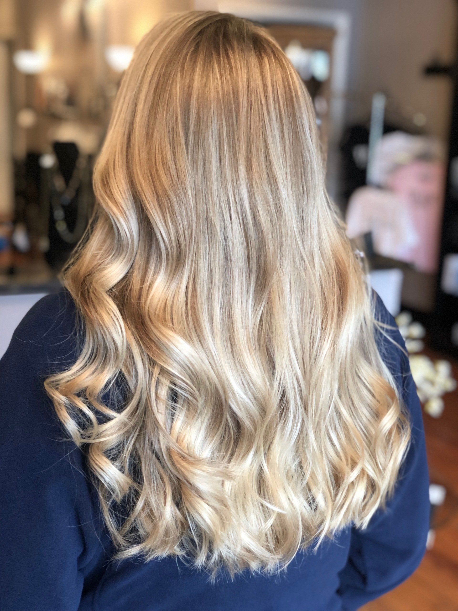 Blonde hair styled