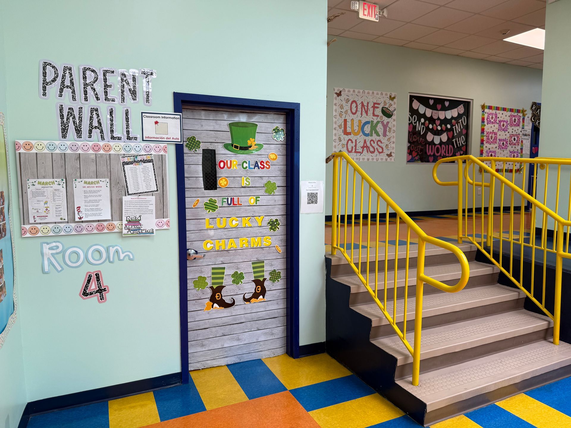 An indoor school hallway with a 