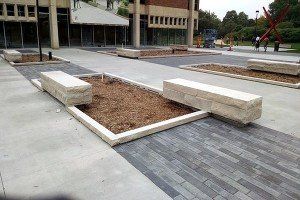 8 ft benches and planter curb