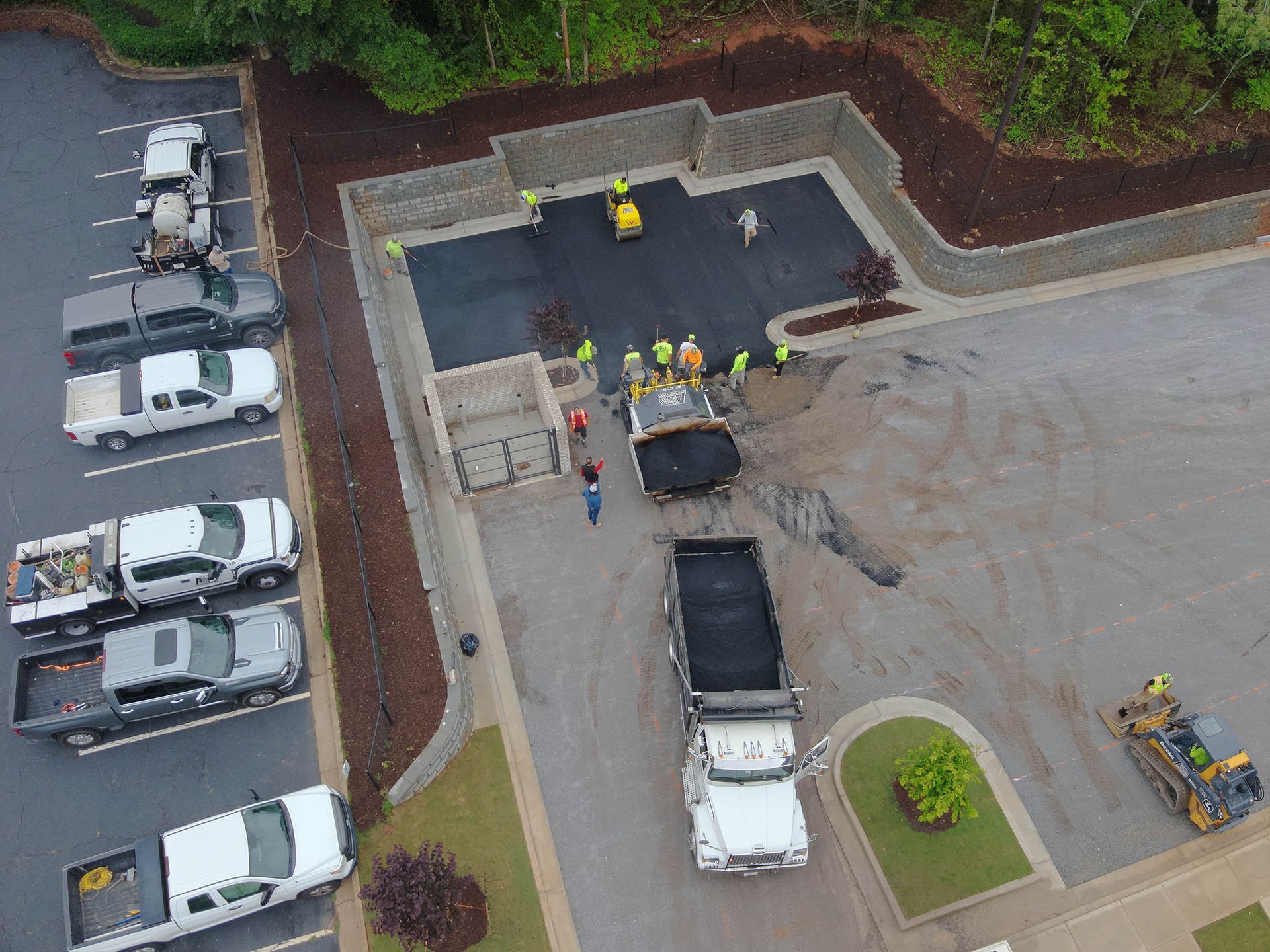 Aerial view of asphalt paving.