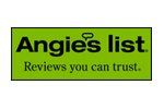 A green sign that says `` angie 's list reviews you can trust ''.