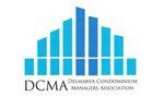 The logo for the delmarva condominium managers association is blue and white.