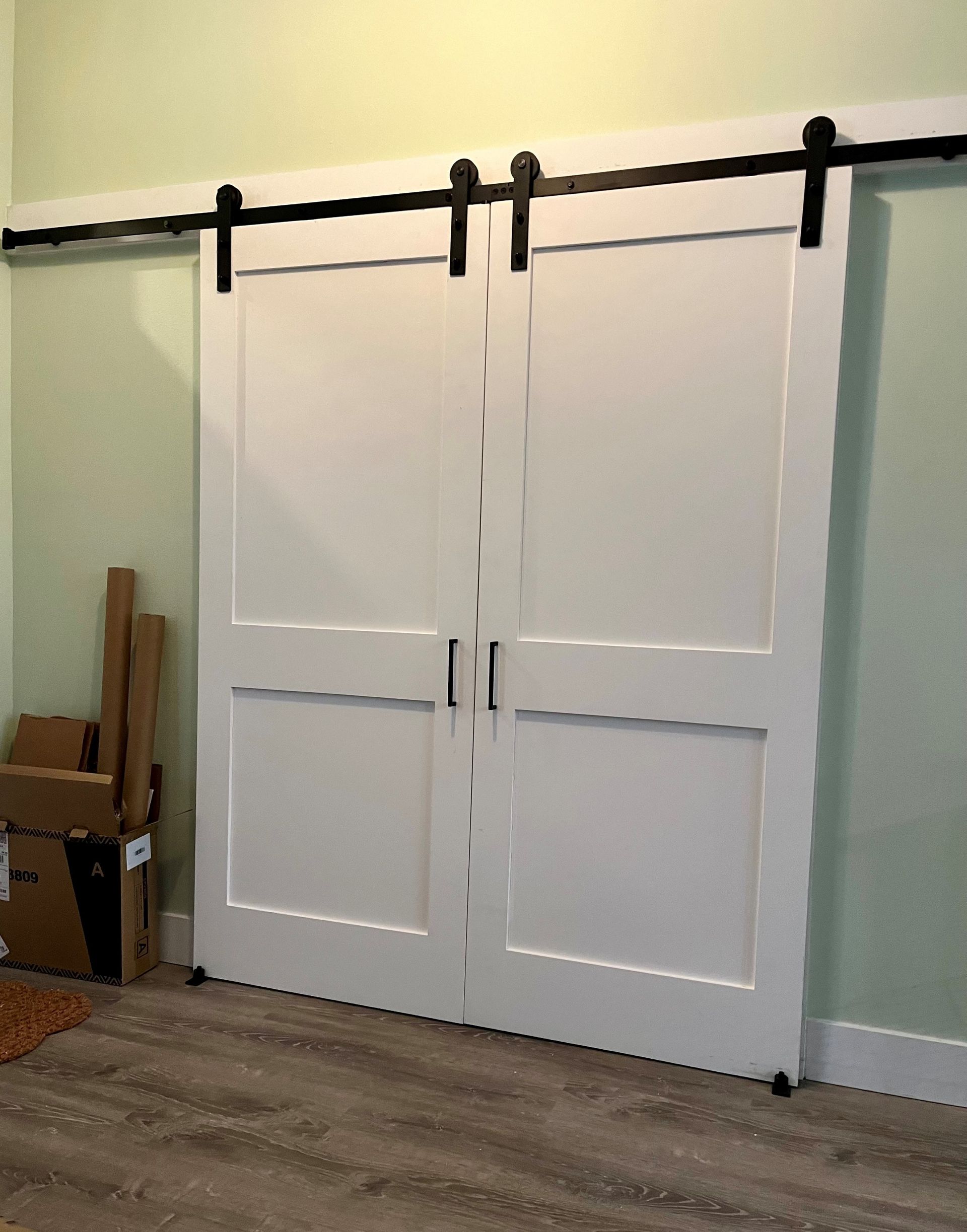 White sliding barn doors
