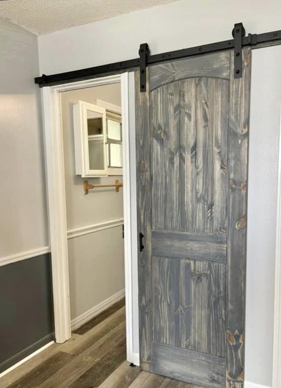 Gray sliding barn door