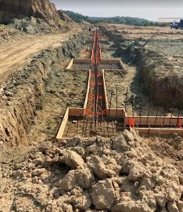 Building foundation on a construction site