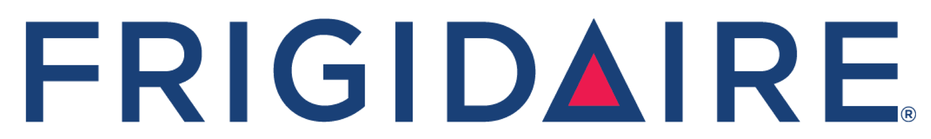 The Frigidaire logo; dark blue text with a red triangle in the