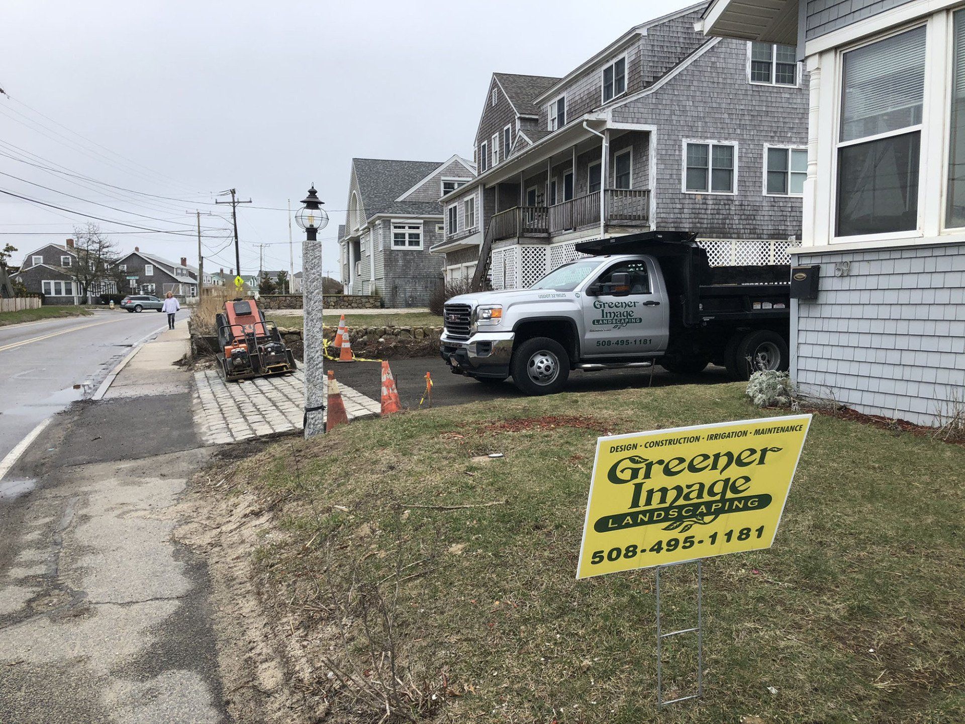 A driveway is being constructed for a house.