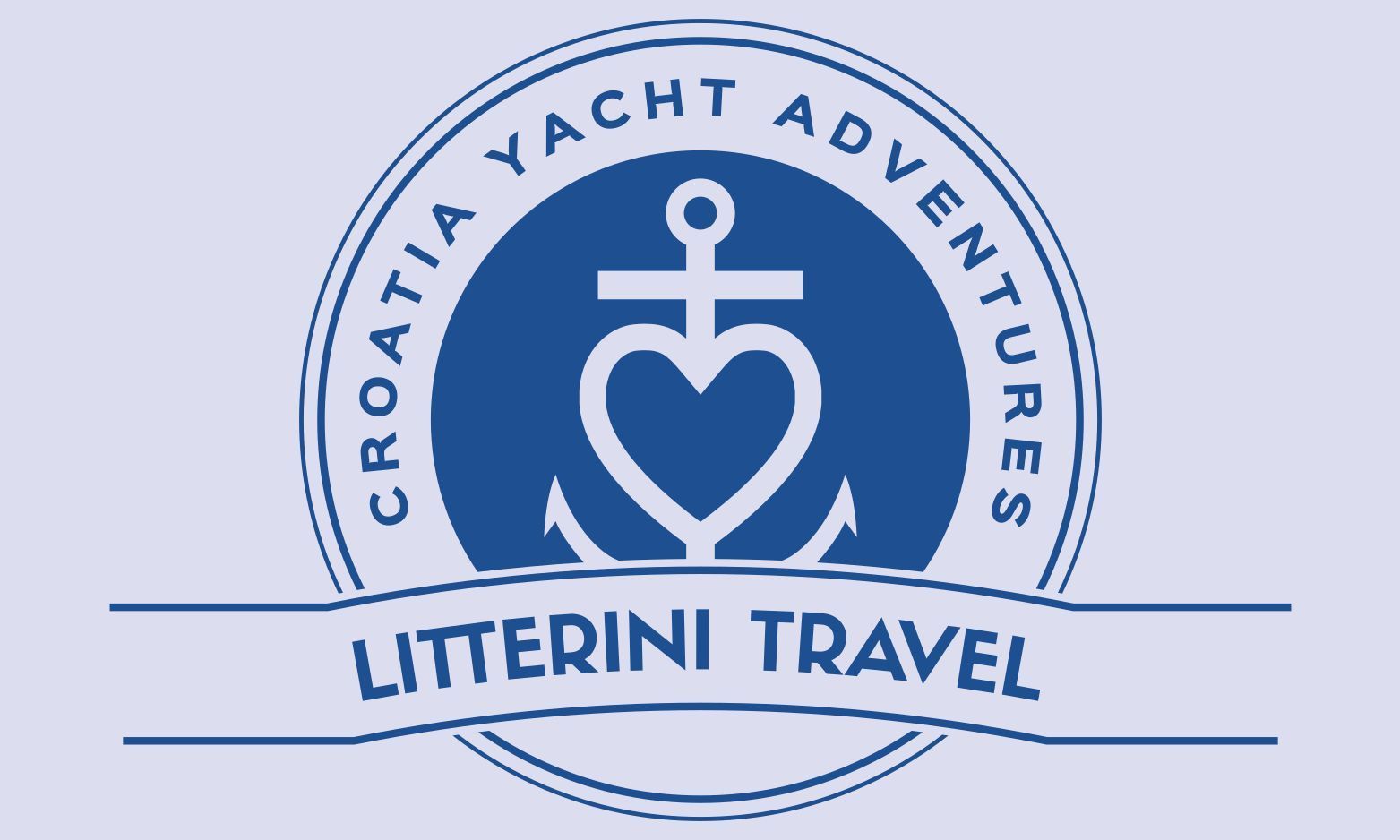 Logo for Croatia Yacht Adventures by Litterini Travel, featuring a blue anchor within a heart, and a circular text overlay.