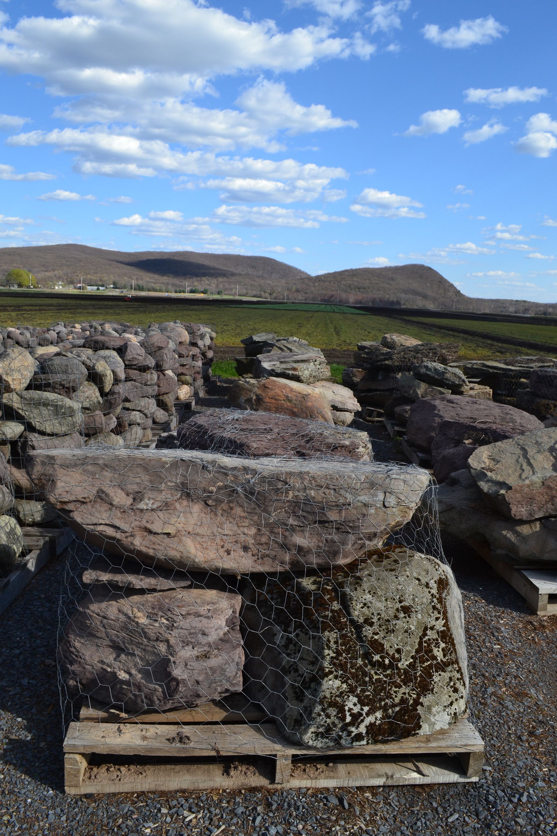 a pile of rocks sitting on top of a wooden pallet