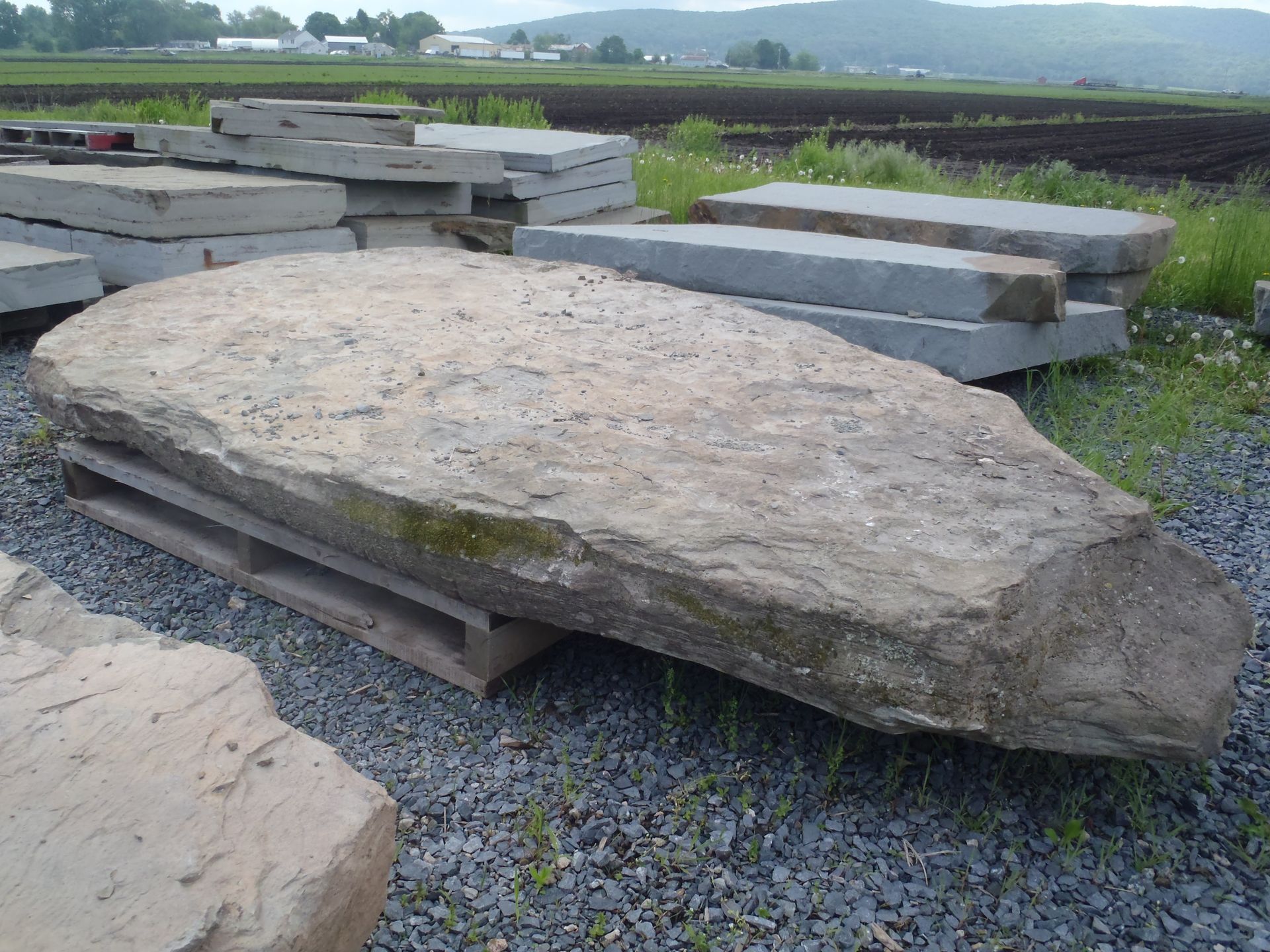 a large rock is sitting on top of a wooden pallet