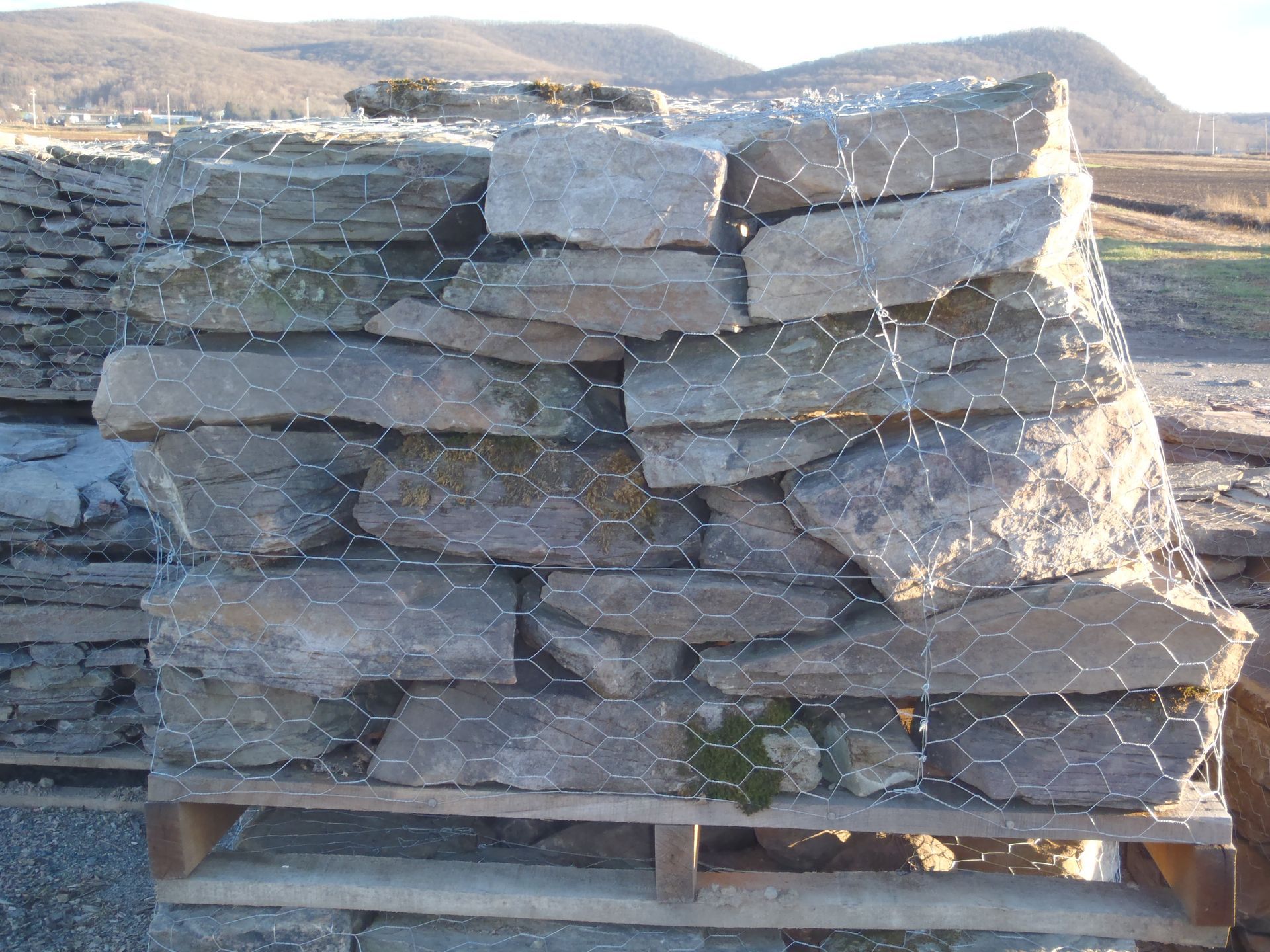 a pile of rocks sitting on top of a wooden pallet