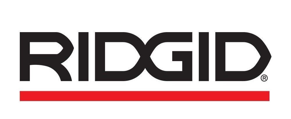 The logo for ridgid is black and red on a white background.