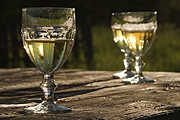Glasses of wine on a wood table