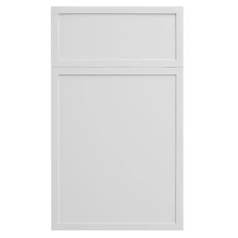 A white cabinet door with a drawer underneath it on a white background.