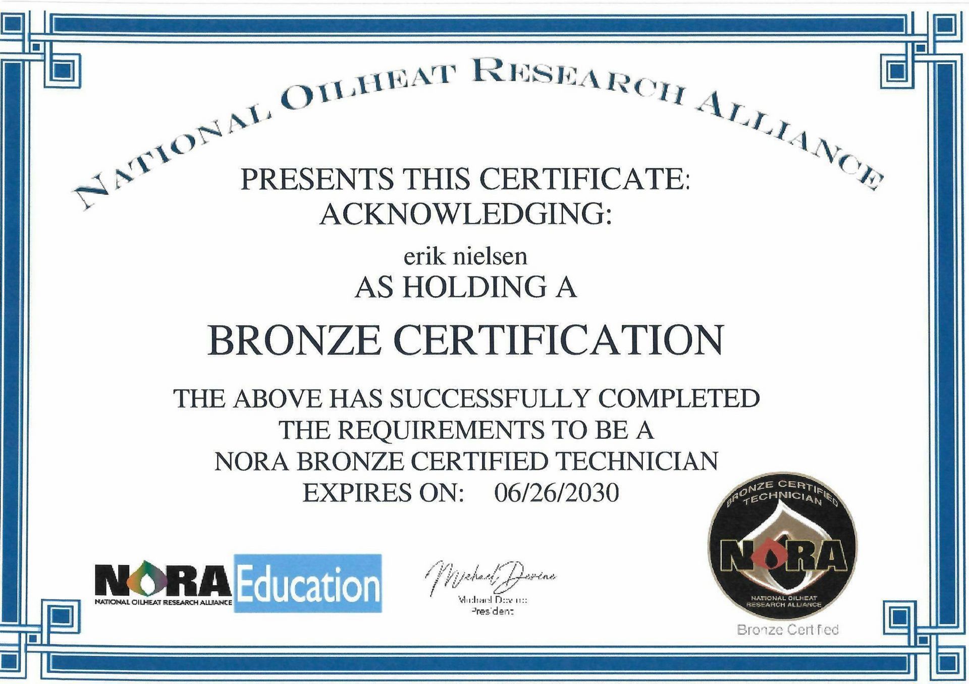 Erik's NORA Certificate