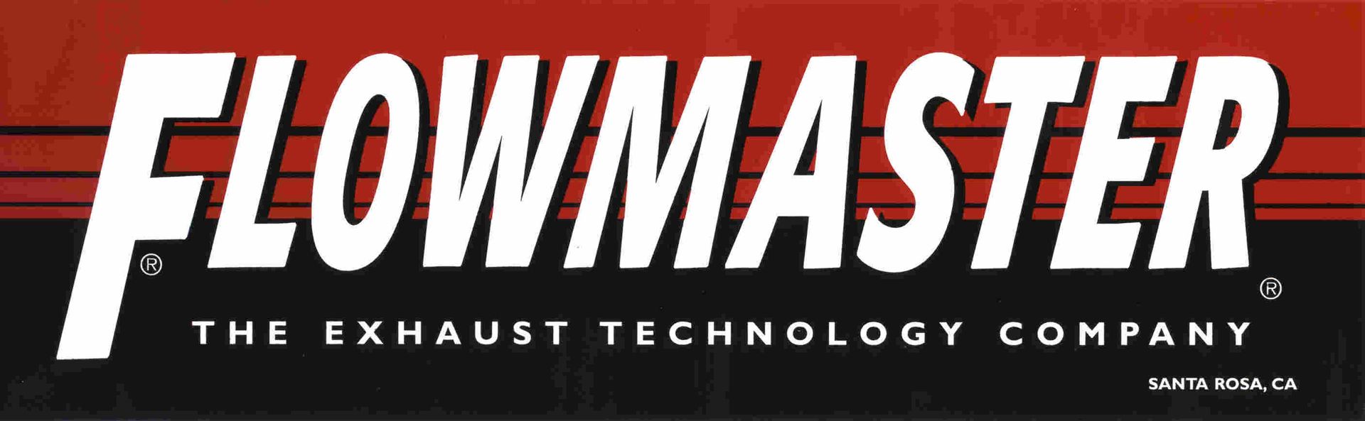Flowmaster logo on red and black background, text reads 