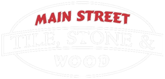Main Street Wood logo in red and white, with a faint building illustration behind the text