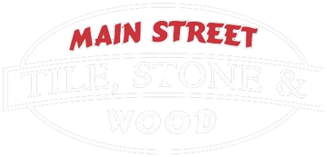 Main Street Wood logo in red and white, with a faint building illustration behind the text