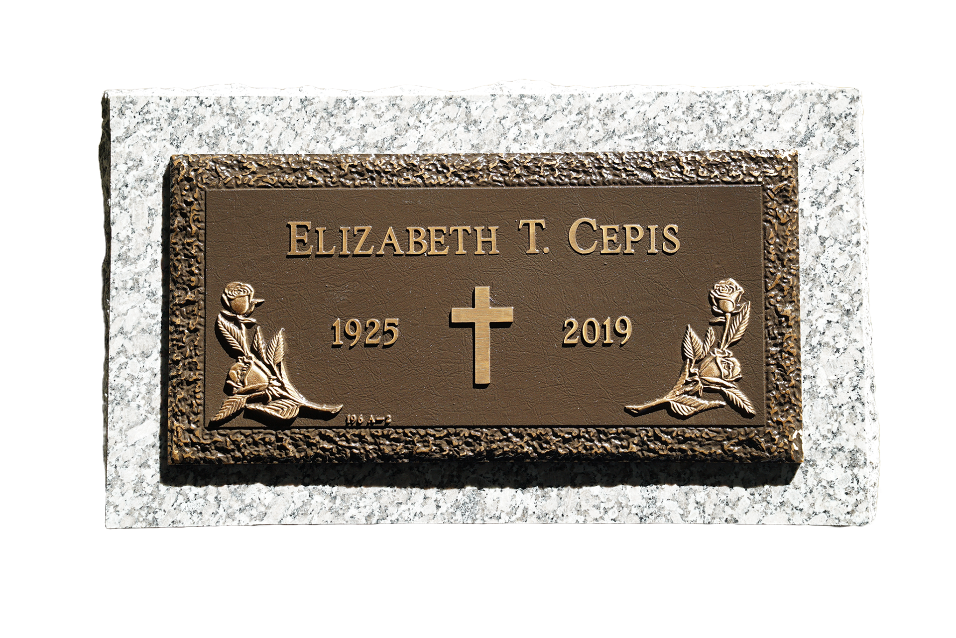A bronze grave marker for elizabeth t. cepis