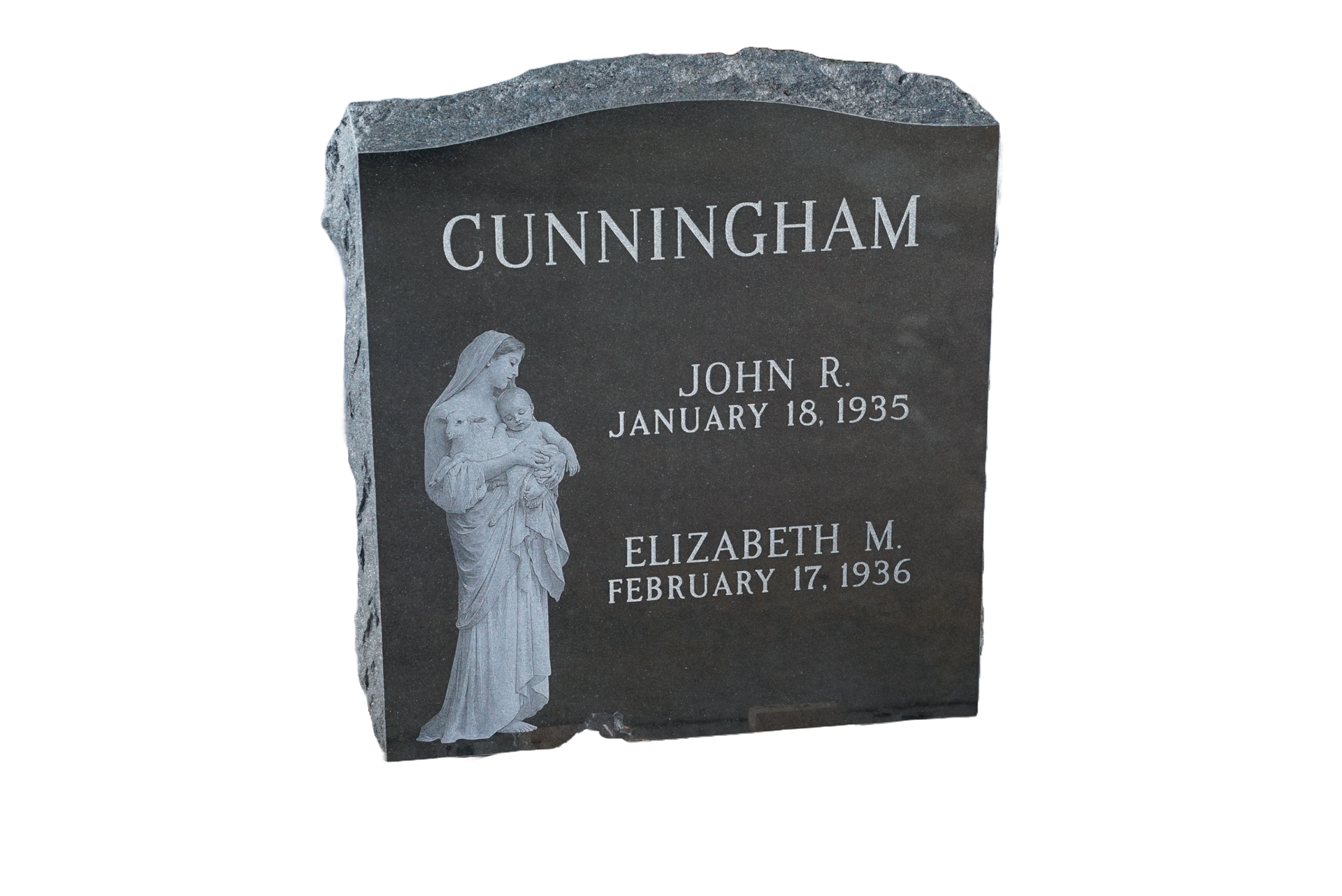 A black gravestone with the name cunningham on it