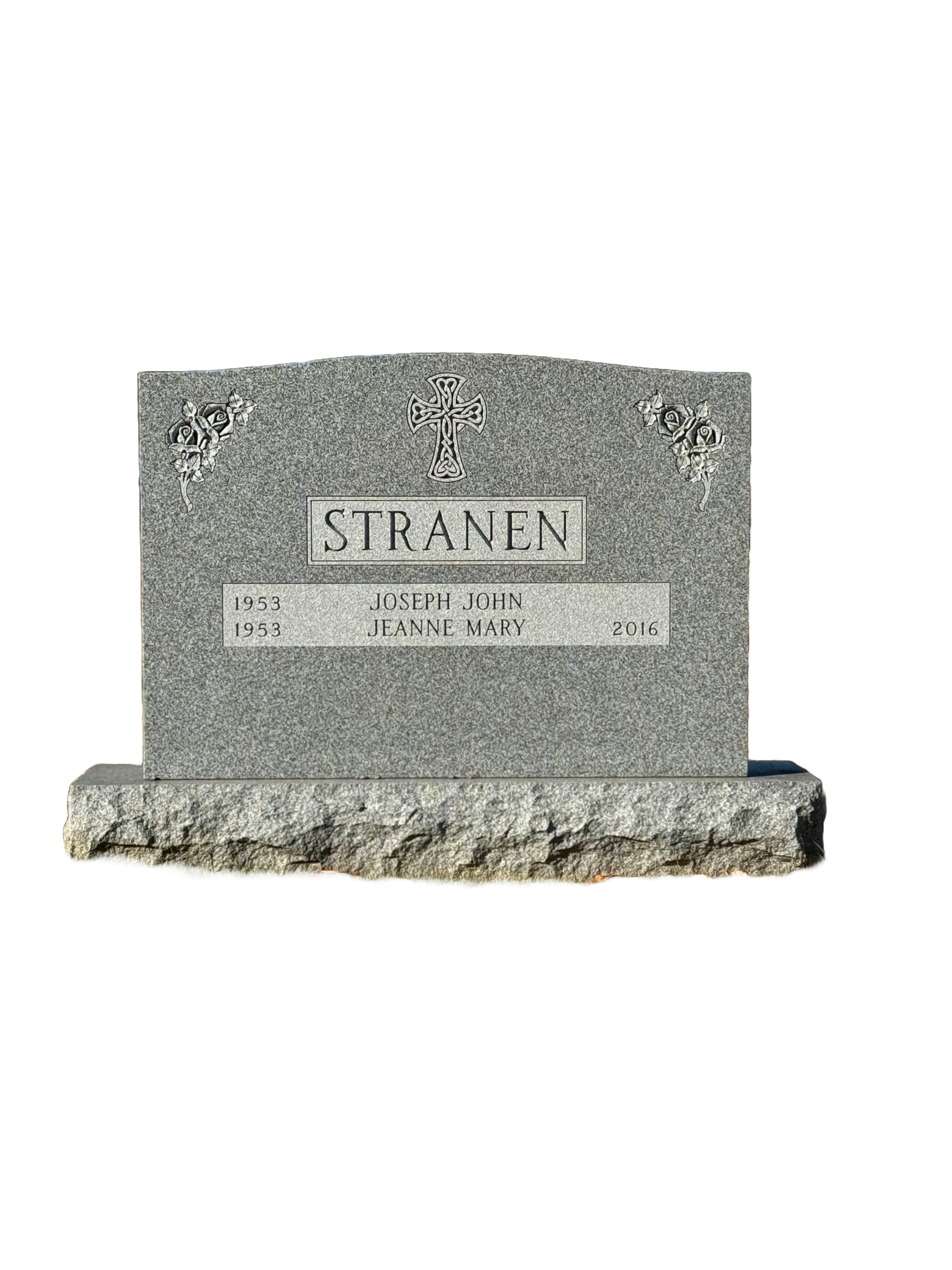 A gravestone with a cross on it on a white background.