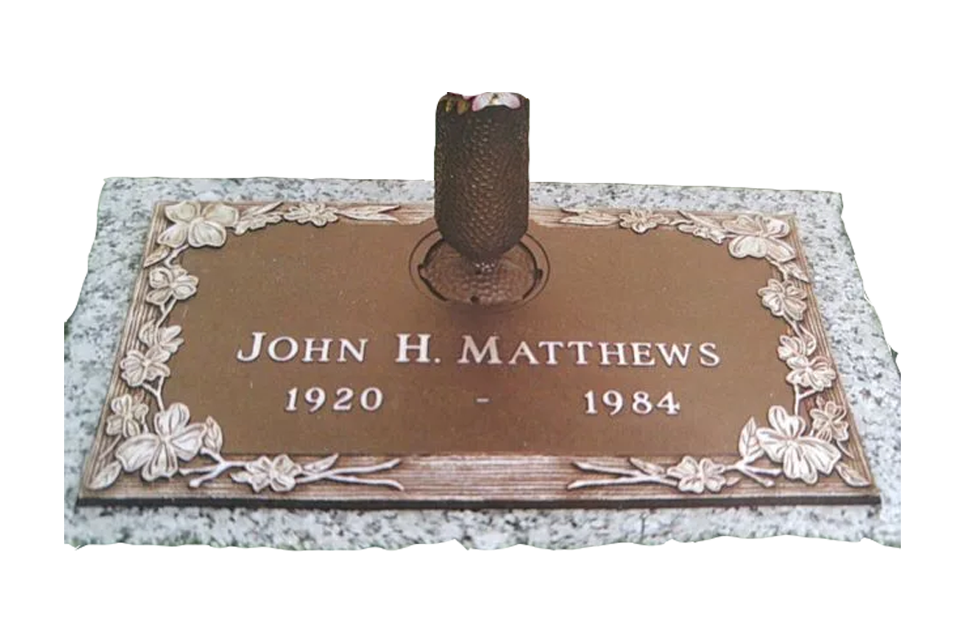 A bronze grave marker for john h. matthews