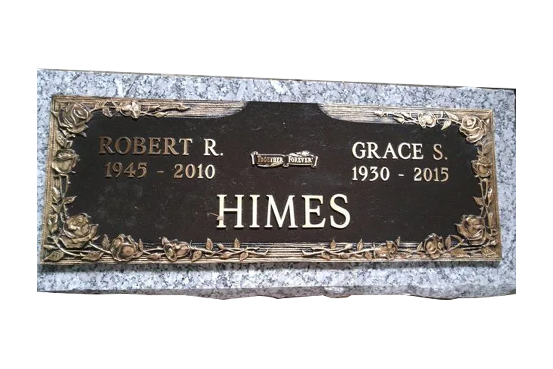 A grave marker for robert r. and grace s. himes