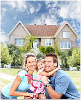 Happy family in front of house / Home Insurance | Roslindale, MA | CJM Insurance | 617-323-7696