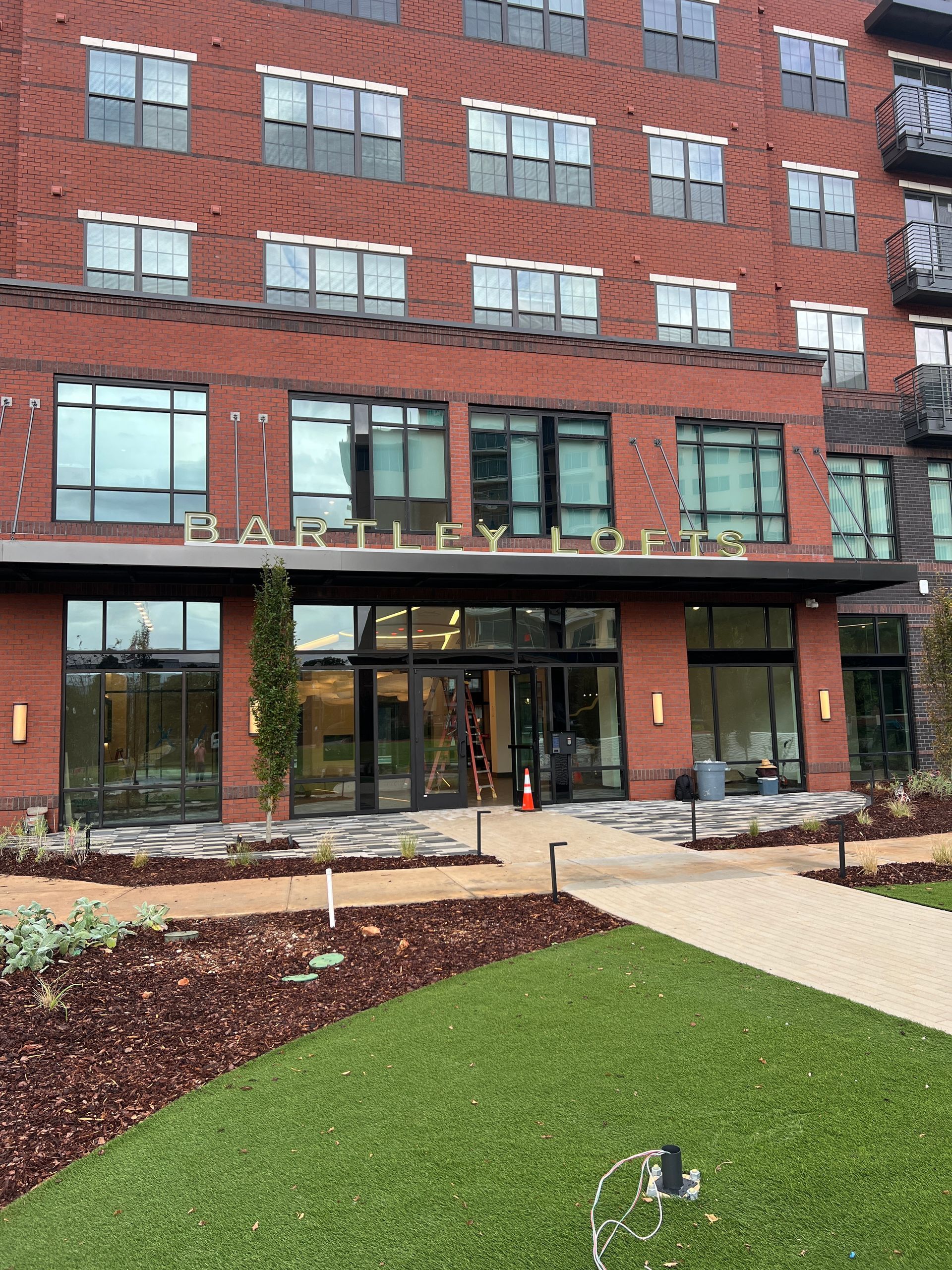 Red brick building entrance with 