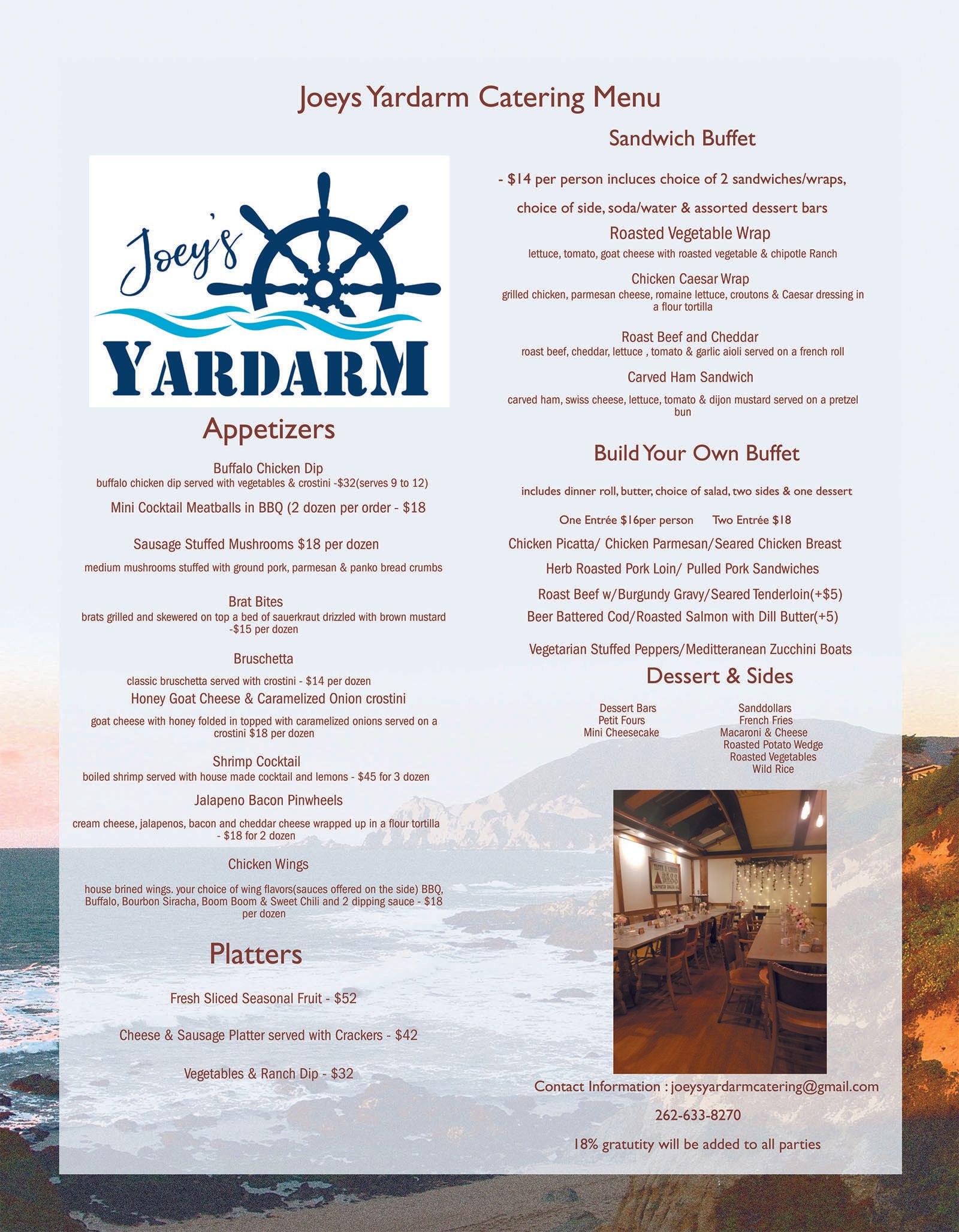 Joey's Yardarm Catering Menu Racine, WI