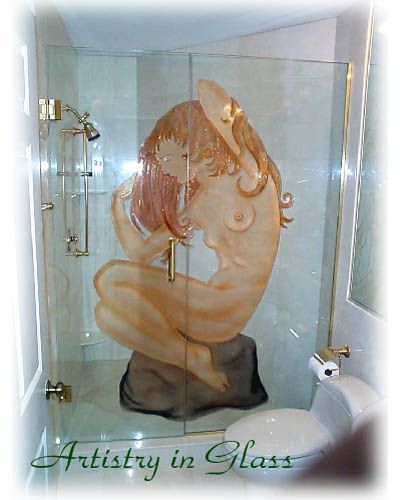 Glass art on the shower enclosure