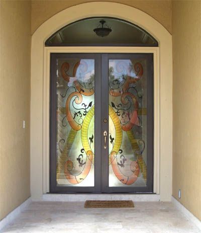 A door with a stained glass design on it