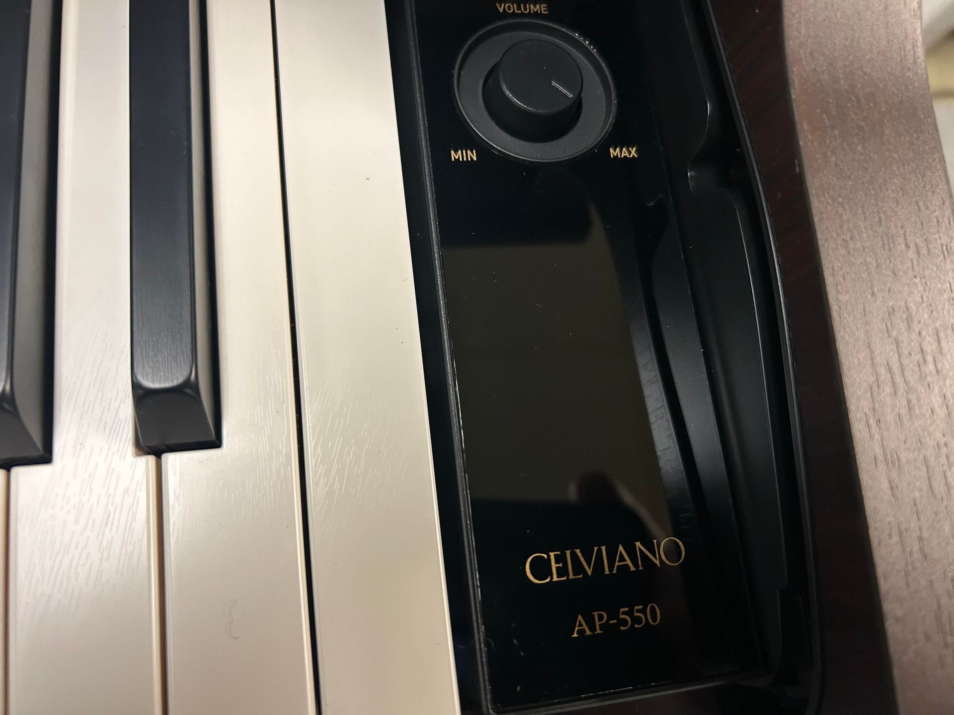 A close up of a celviano ap 550 keyboard