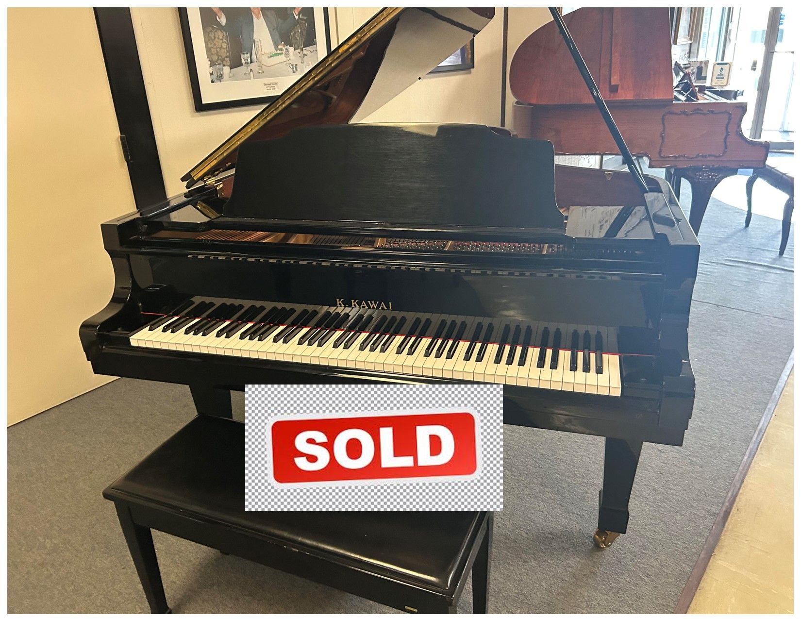 Black grand piano with a