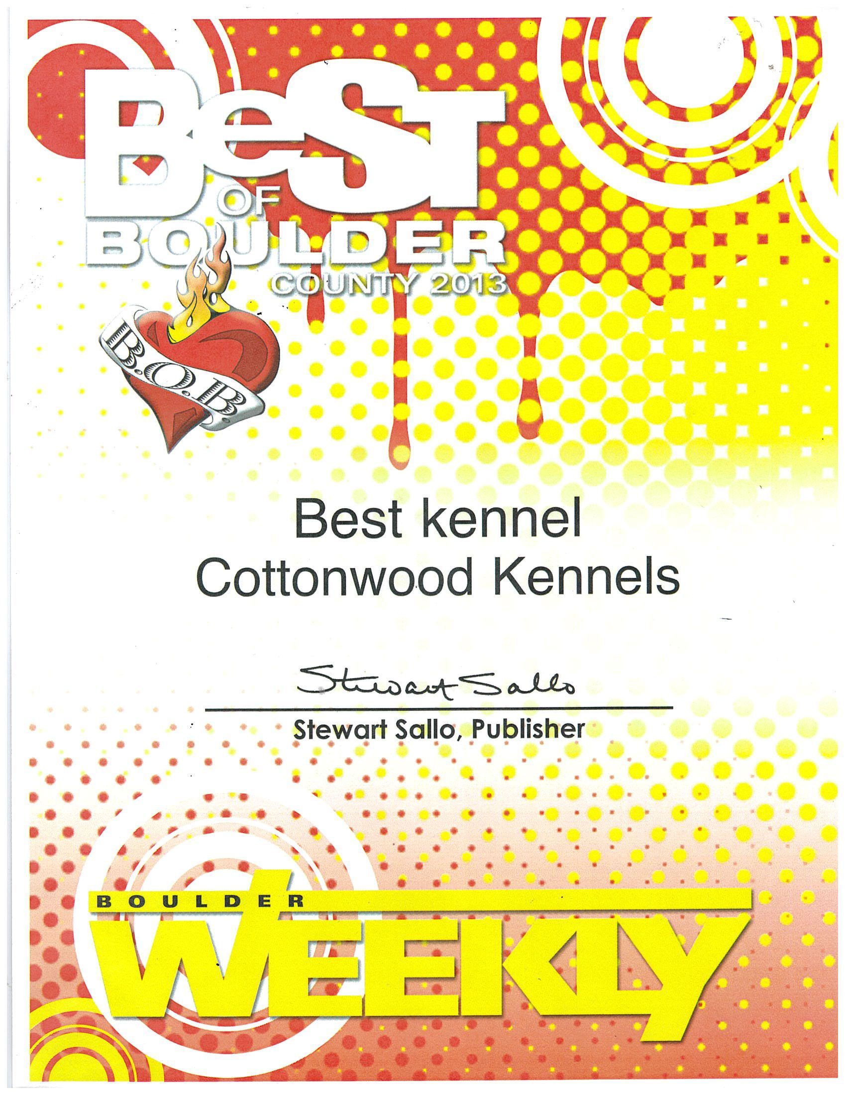 Best of Boulder County 2013 Best Kennel Cottonwood Kennels