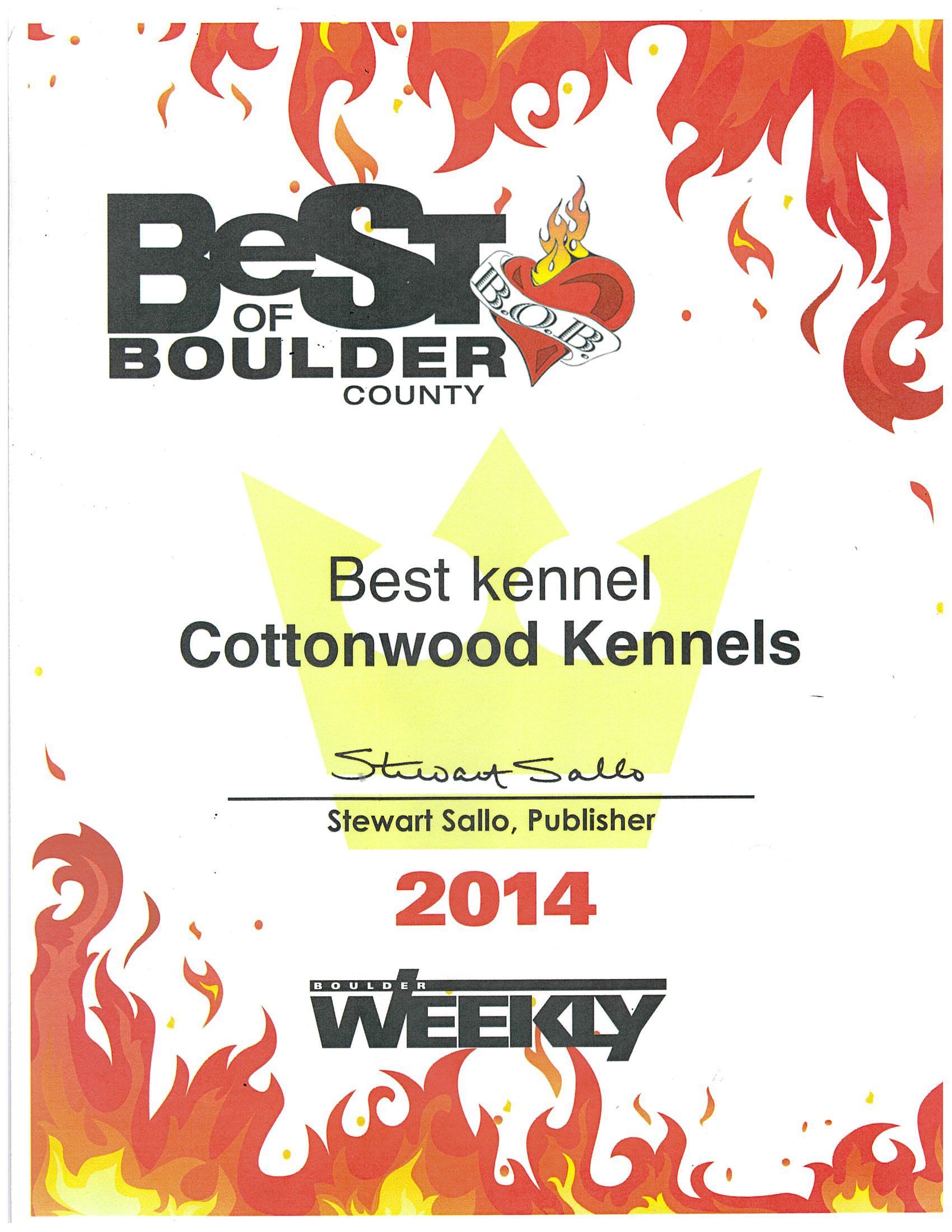 Best of Boulder County Best Kennel Cottonwood Kennels 2014