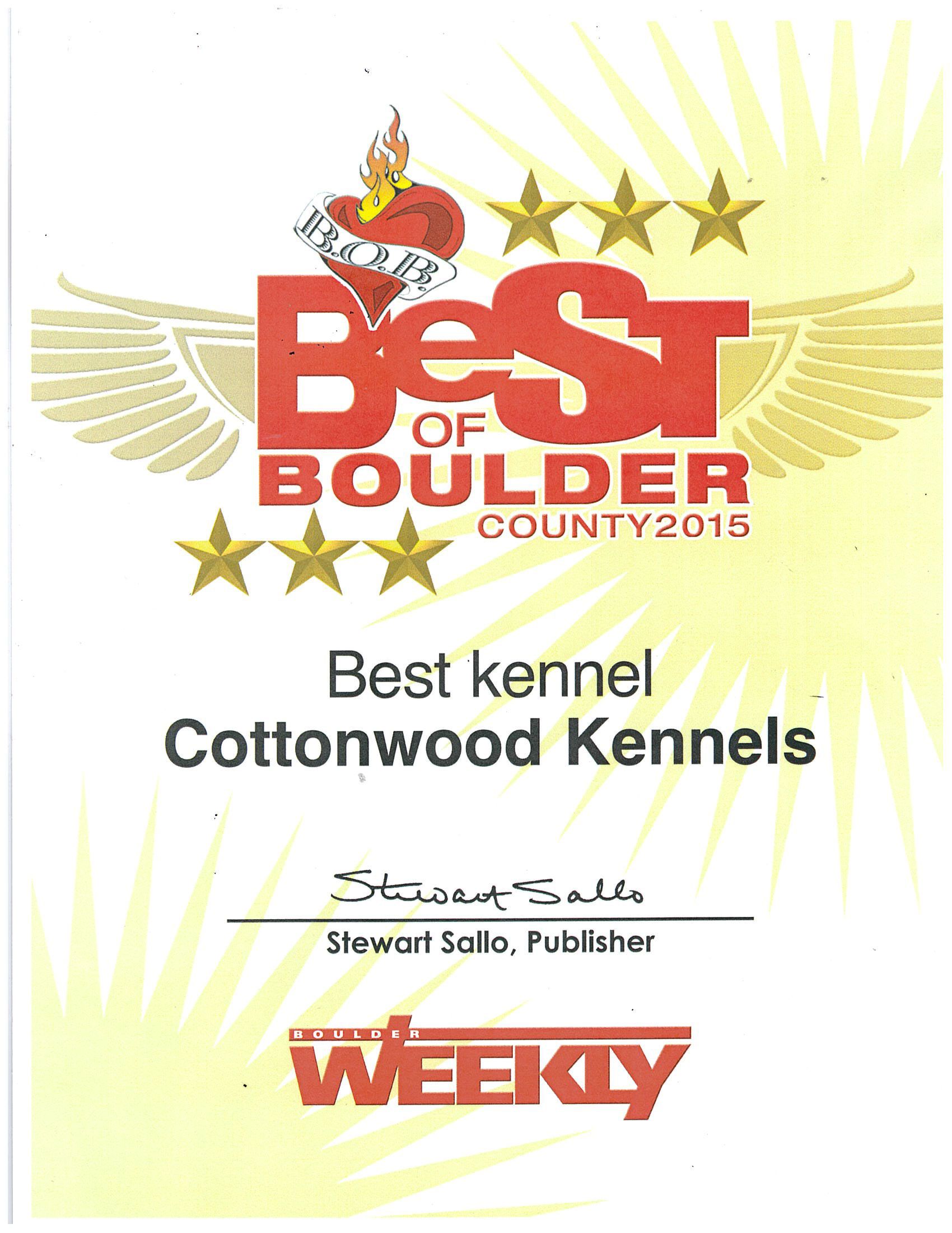 Best of Boulder County Best Kennel Cottonwood Kennels 2015
