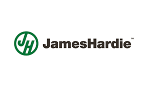 James Hardie logo with green circle containing JH initials, and text James Hardie.