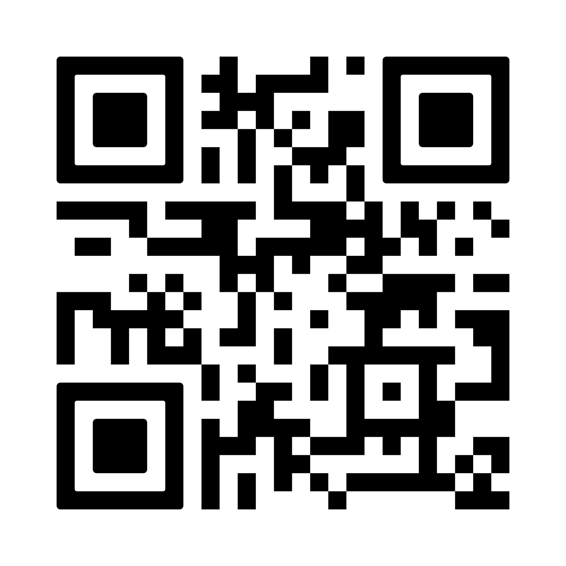 A black and white QR code centered on a white background.