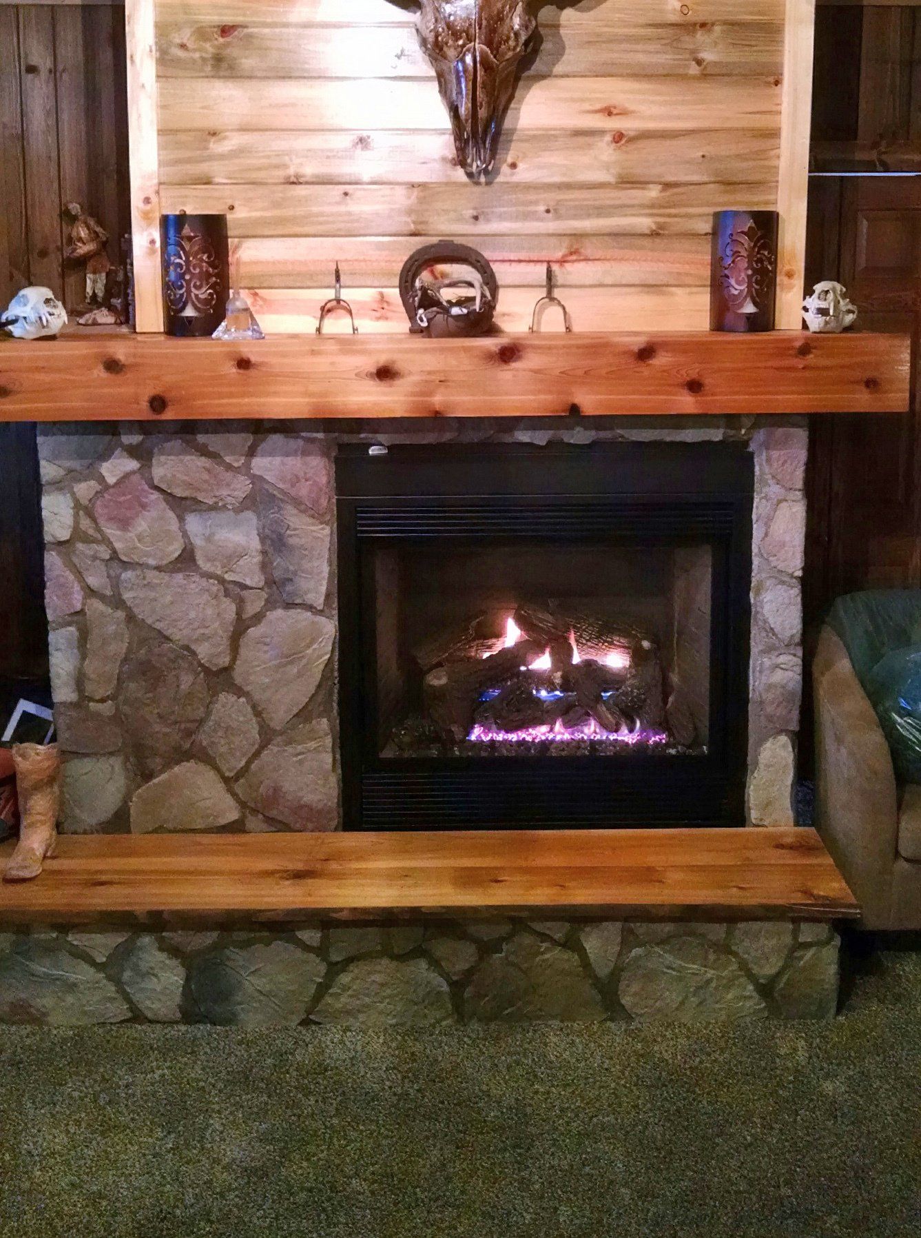 Rustic style fireplace