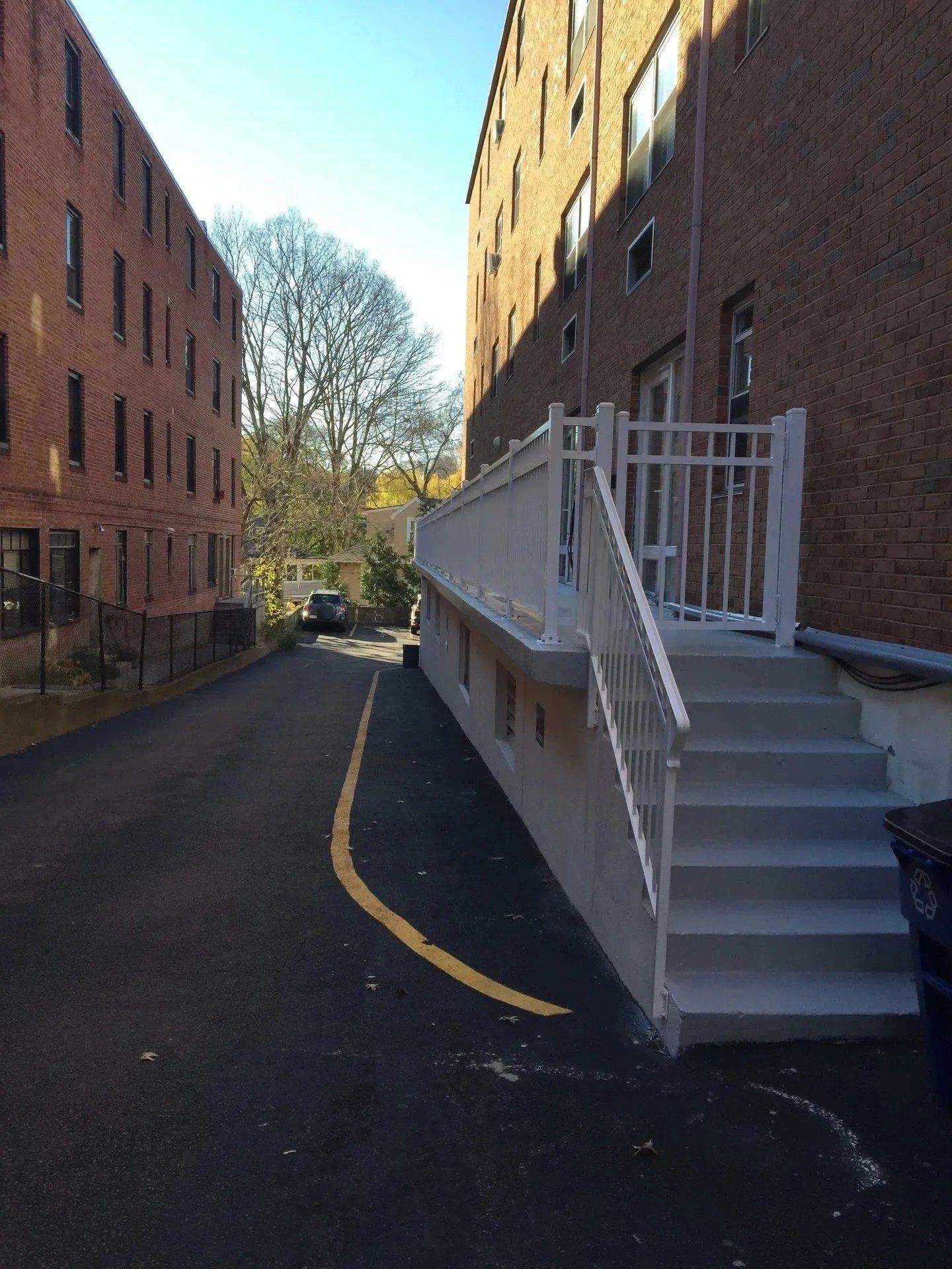 Concrete steps installed on the side of a building
