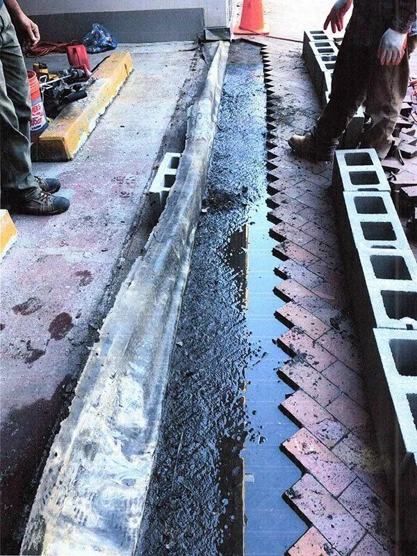 Masonry work done in a parking garage