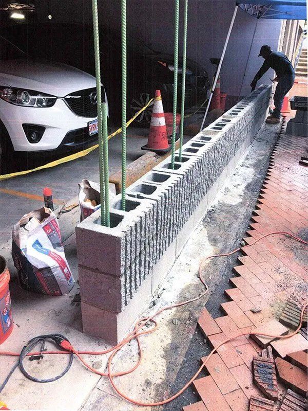 Masonry work done in a parking garage