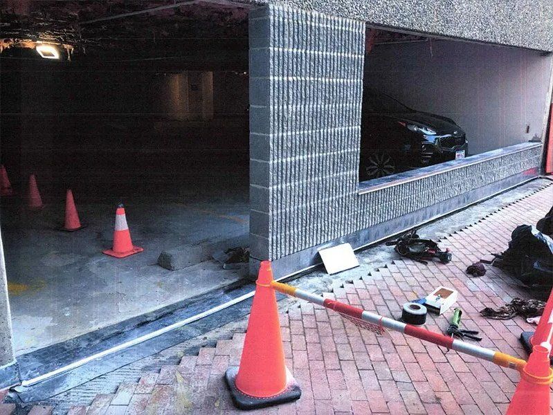 Masonry work done in a parking garage
