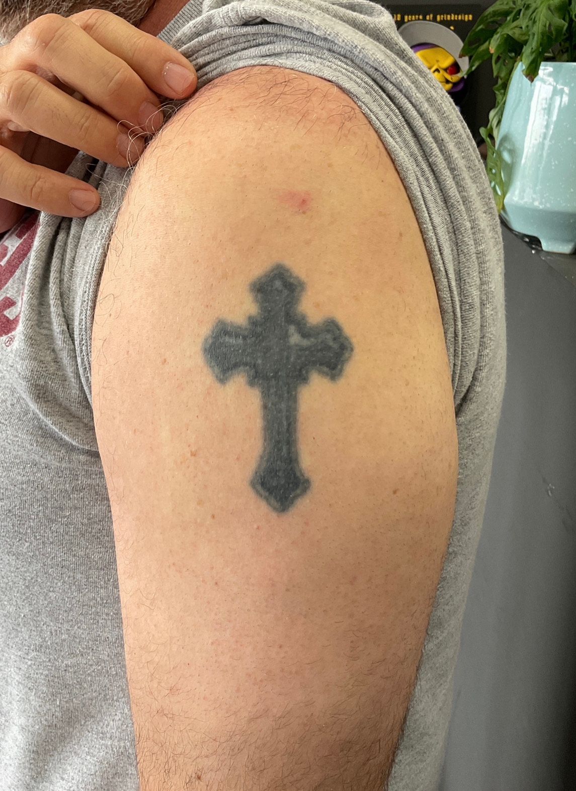 Upper Arm Cross Tattoo