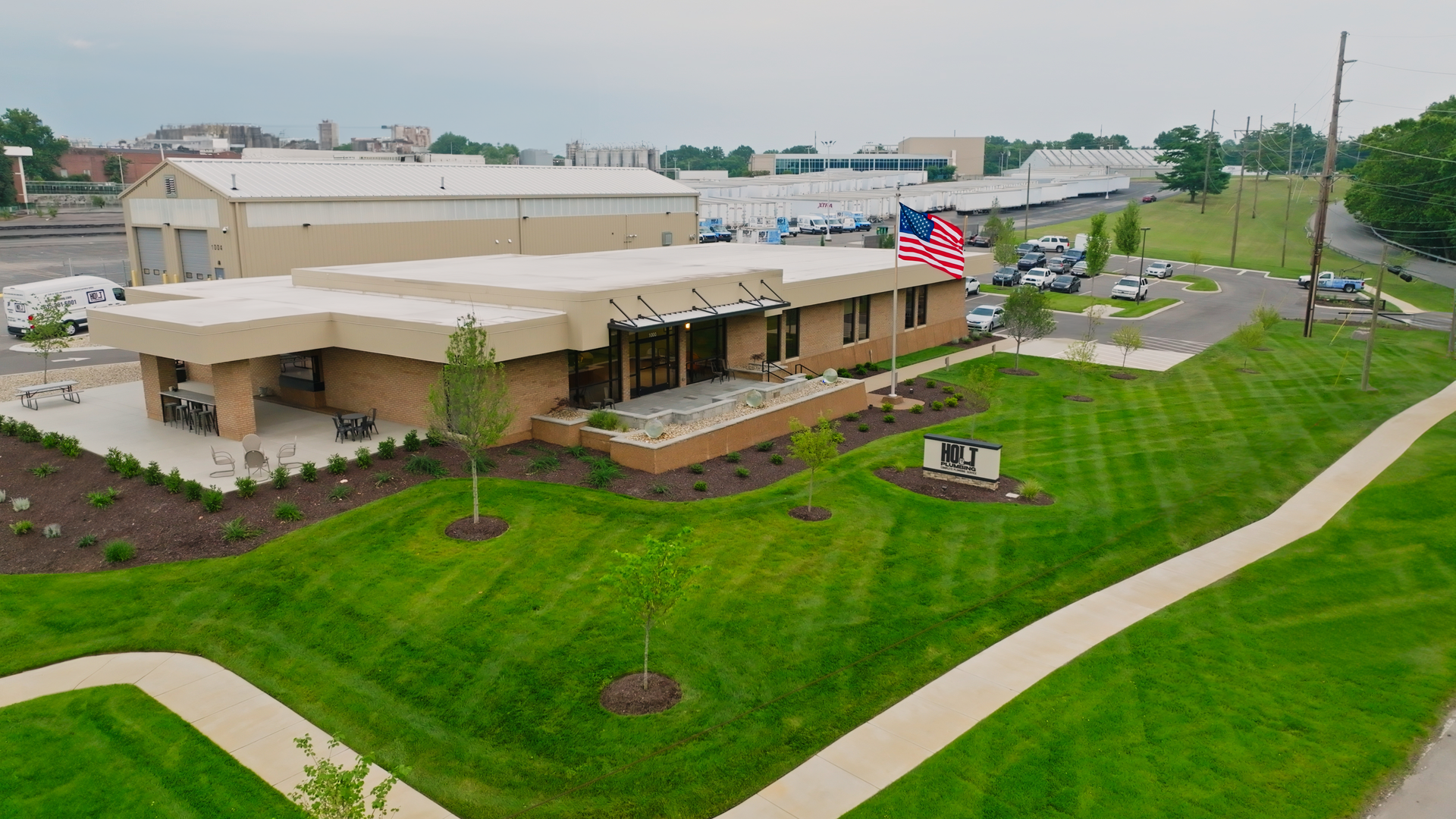 business building and field
