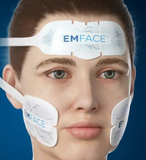 Person with facial pads labeled