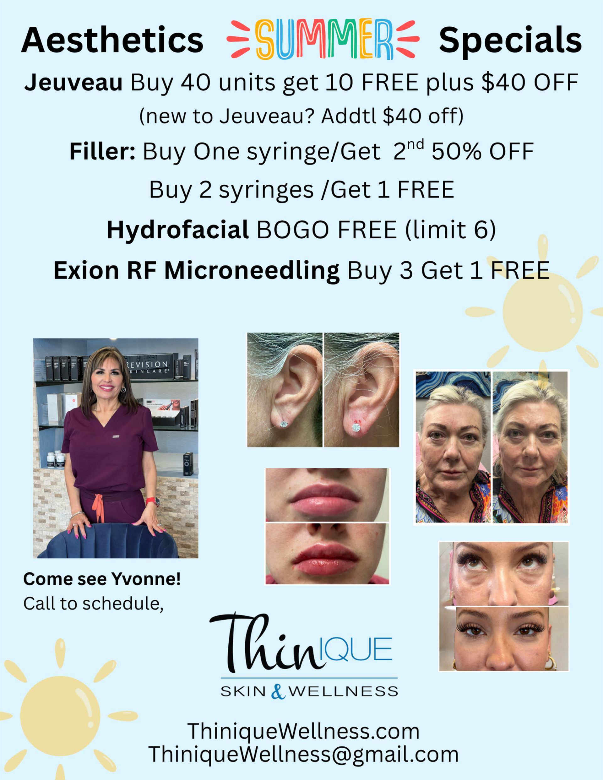 A poster for Aesthetics Summer Specials with pictures of women's faces.